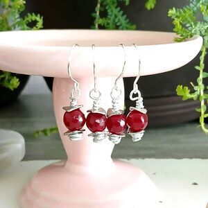 Garnet Crystal Dangle Earrings, Gemstone Jewelry, January Birthstone, 1.5"